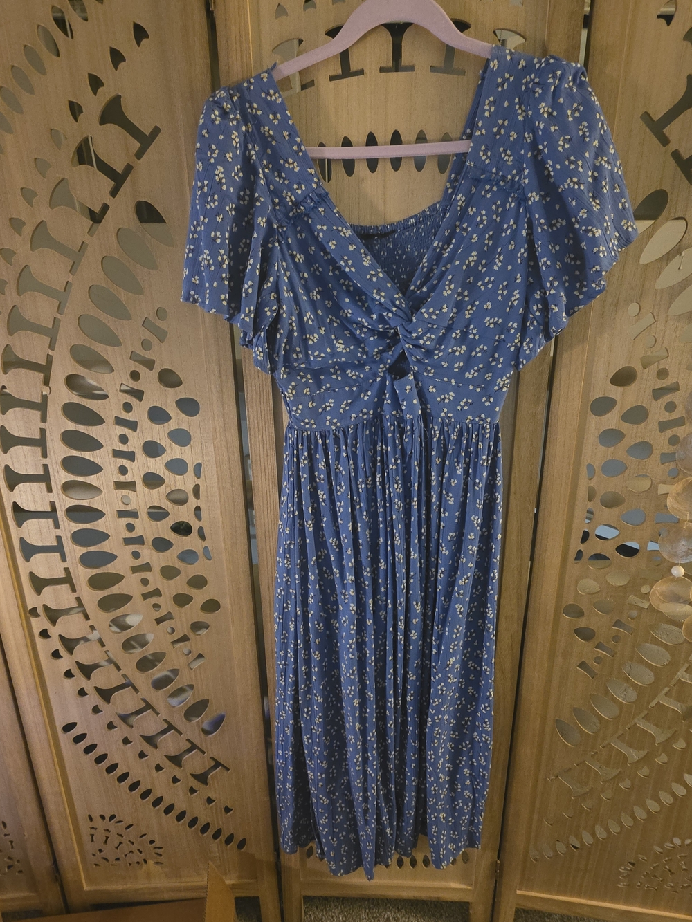 Angie Lavender Floral Maxi Dress with Tie-Front Keyhole
